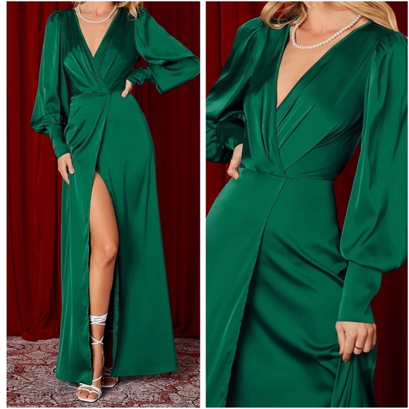 Luxe Satin Split Thigh Party Wedding Formal Maxi Dress - Picture 1 of 4